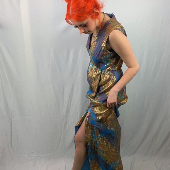 VINTAGE Morton  Miles for Malcolm Charles Metallic Sleeveless Gown - Picture 4 of 13